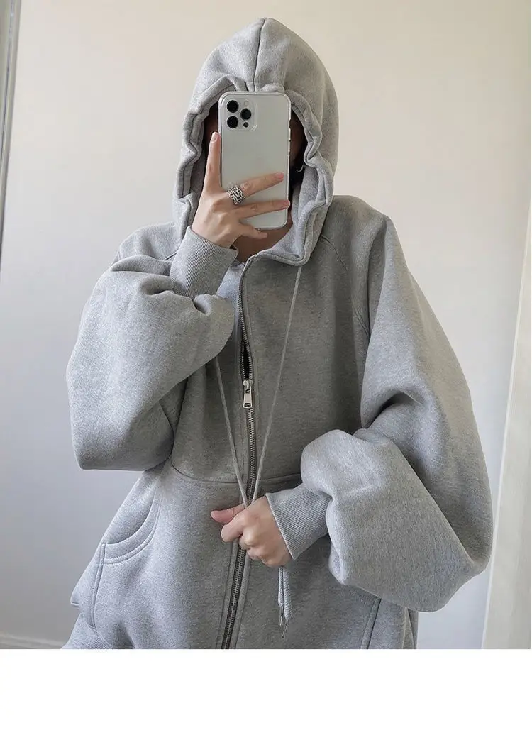 Cross-Border Autumn and Winter Style Fleece-Lined Hooded Sweatshirt Jacket for Women 2026 New Style Cardigan Zipper Loose Lazy Style Top — feature 13