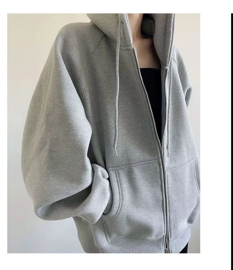 Cross-Border Autumn and Winter Style Fleece-Lined Hooded Sweatshirt Jacket for Women 2026 New Style Cardigan Zipper Loose Lazy Style Top — feature 15