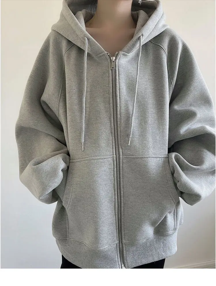 Cross-Border Autumn and Winter Style Fleece-Lined Hooded Sweatshirt Jacket for Women 2026 New Style Cardigan Zipper Loose Lazy Style Top — feature 16