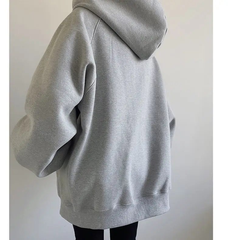 Cross-Border Autumn and Winter Style Fleece-Lined Hooded Sweatshirt Jacket for Women 2026 New Style Cardigan Zipper Loose Lazy Style Top — feature 17
