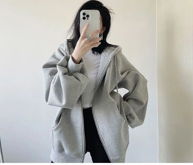 Cross-Border Autumn and Winter Style Fleece-Lined Hooded Sweatshirt Jacket for Women 2026 New Style Cardigan Zipper Loose Lazy Style Top — feature 3