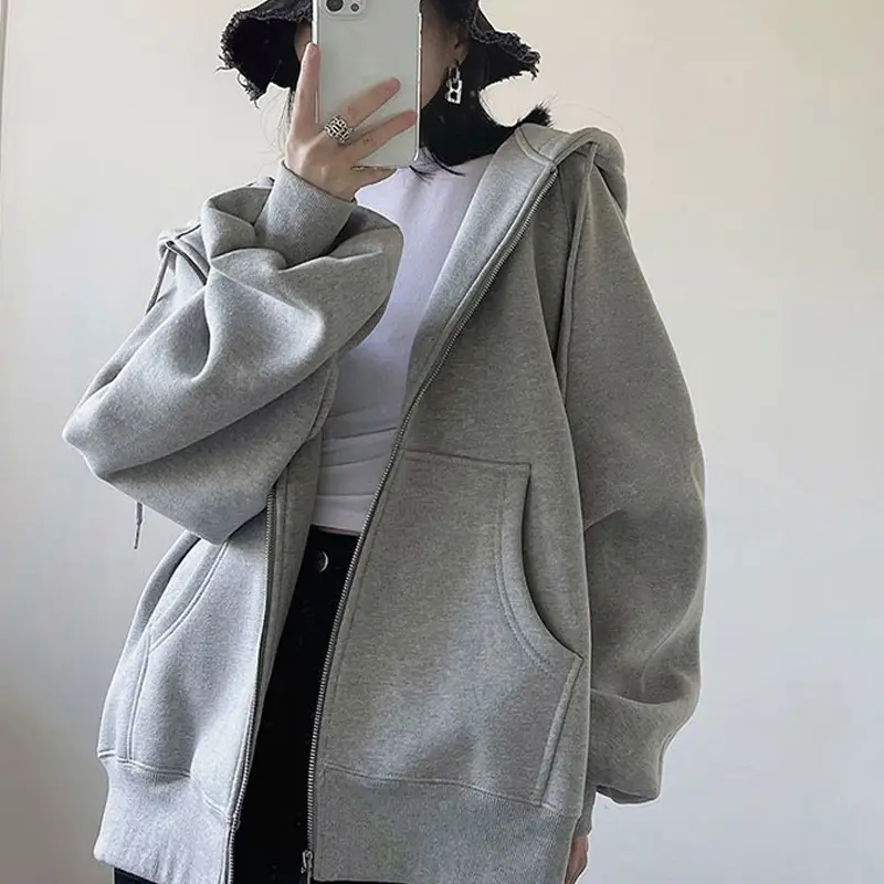 Cross-Border Autumn and Winter Style Fleece-Lined Hooded Sweatshirt Jacket for Women 2026 New Style Cardigan Zipper Loose Lazy Style Top