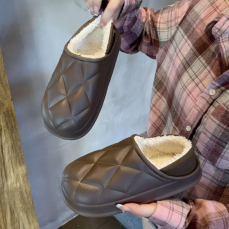 Women's Waterproof Cotton Slippers Winter Warm Thick Sole