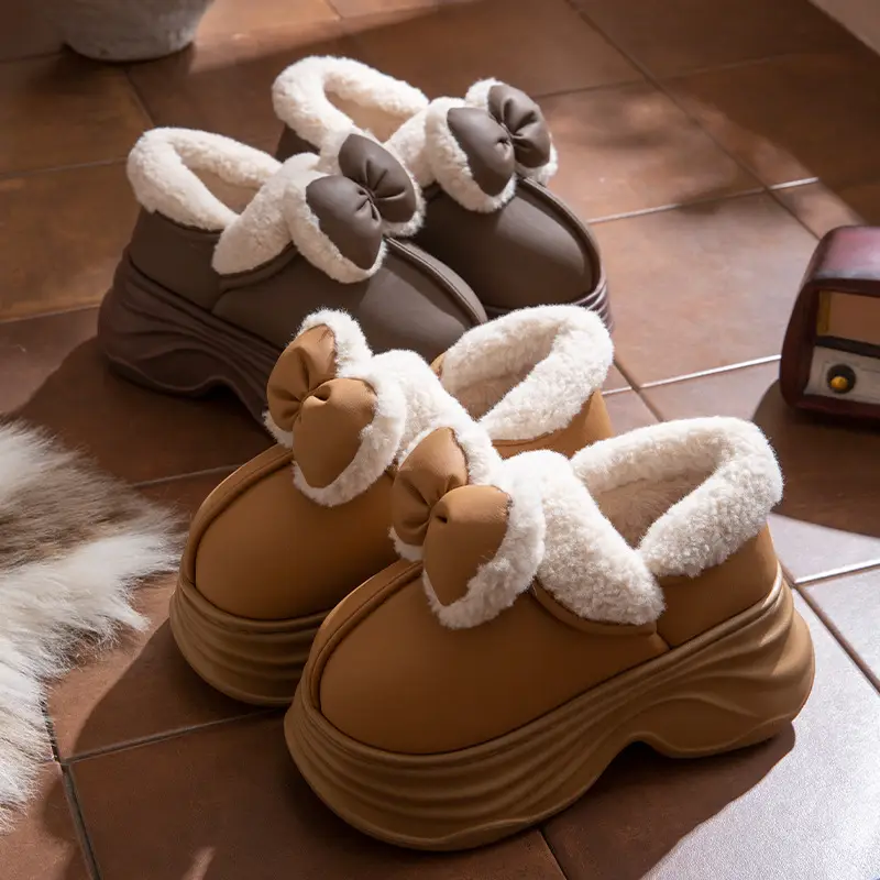 Cotton Slippers for Women in Autumn and Winter Home Non-Slip and Warm 2025 New Cute Plush Bow Bag Heel Cotton Slippers - Image 7