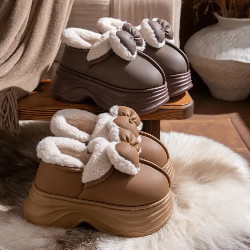 Cotton Slippers for Women in Autumn and Winter Home Non-Slip and Warm 2025 New Cute Plush Bow Bag Heel Cotton Slippers - Image 8