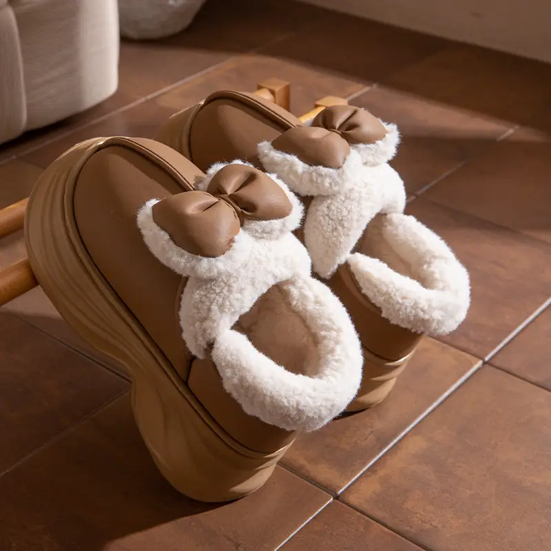 Cotton Slippers for Women in Autumn and Winter Home Non-Slip and Warm 2025 New Cute Plush Bow Bag Heel Cotton Slippers - Image 9