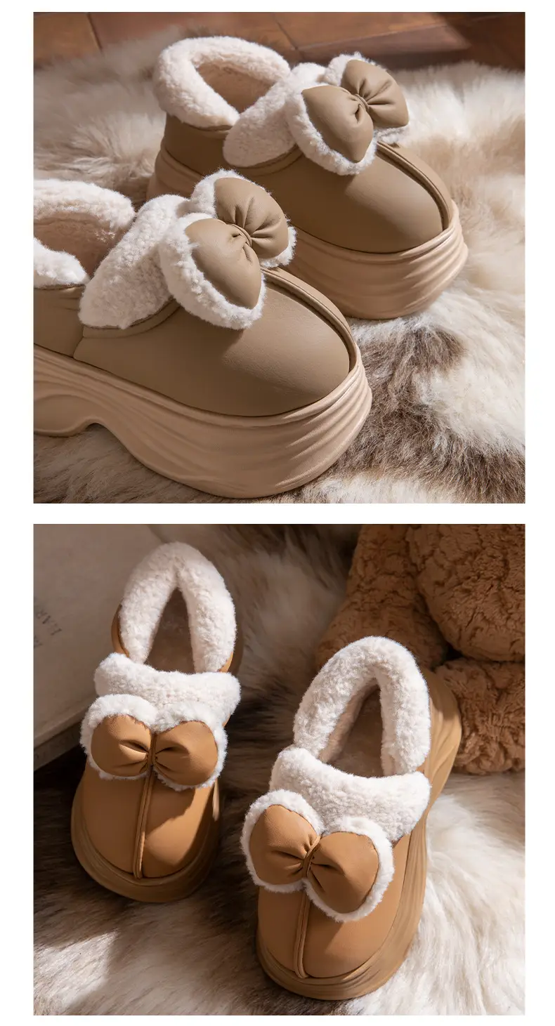 Cotton Slippers for Women in Autumn and Winter Home Non-Slip and Warm 2025 New Cute Plush Bow Bag Heel Cotton Slippers — feature 10