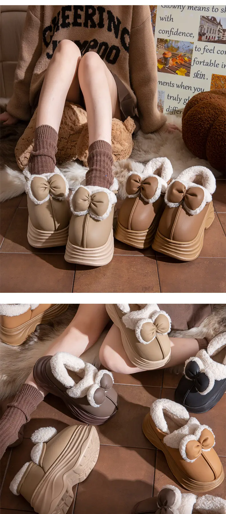 Cotton Slippers for Women in Autumn and Winter Home Non-Slip and Warm 2025 New Cute Plush Bow Bag Heel Cotton Slippers — feature 11