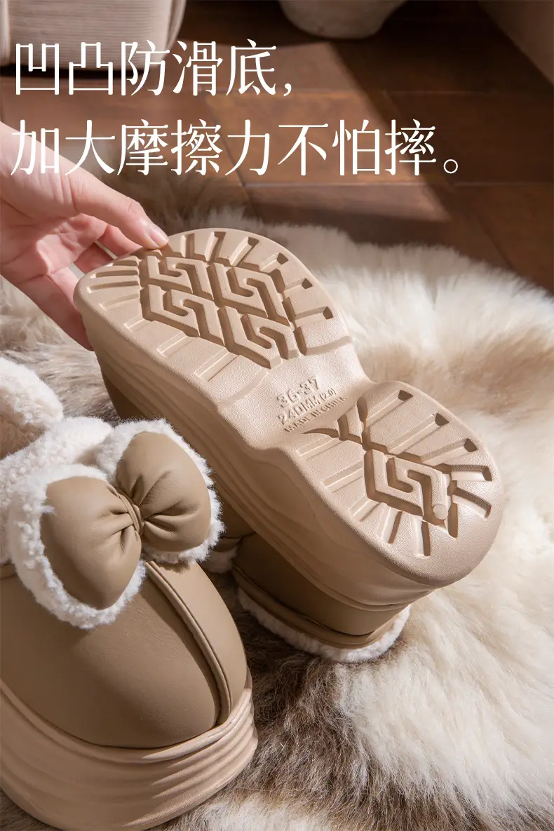 Cotton Slippers for Women in Autumn and Winter Home Non-Slip and Warm 2025 New Cute Plush Bow Bag Heel Cotton Slippers — feature 5