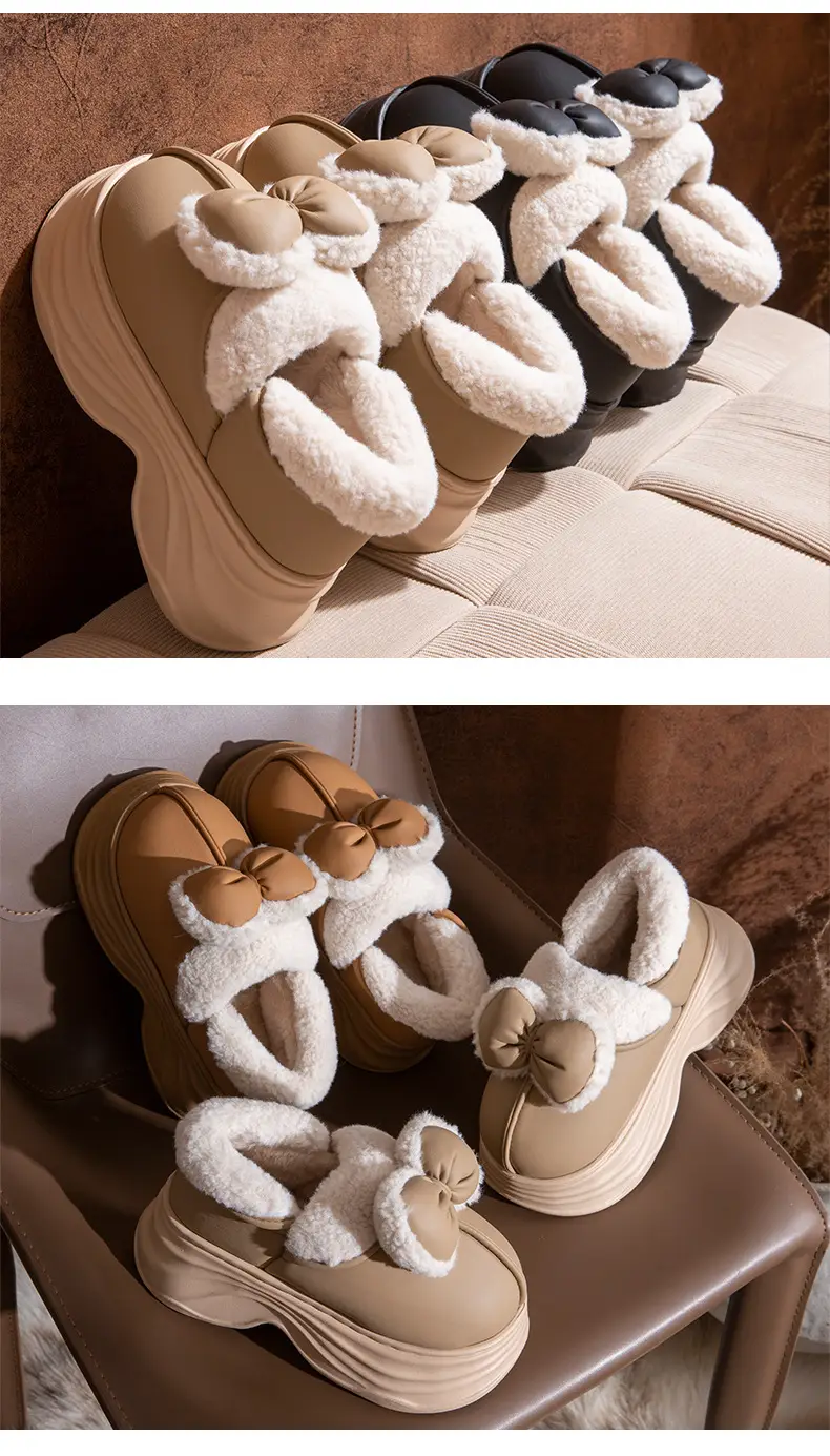 Cotton Slippers for Women in Autumn and Winter Home Non-Slip and Warm 2025 New Cute Plush Bow Bag Heel Cotton Slippers — feature 9
