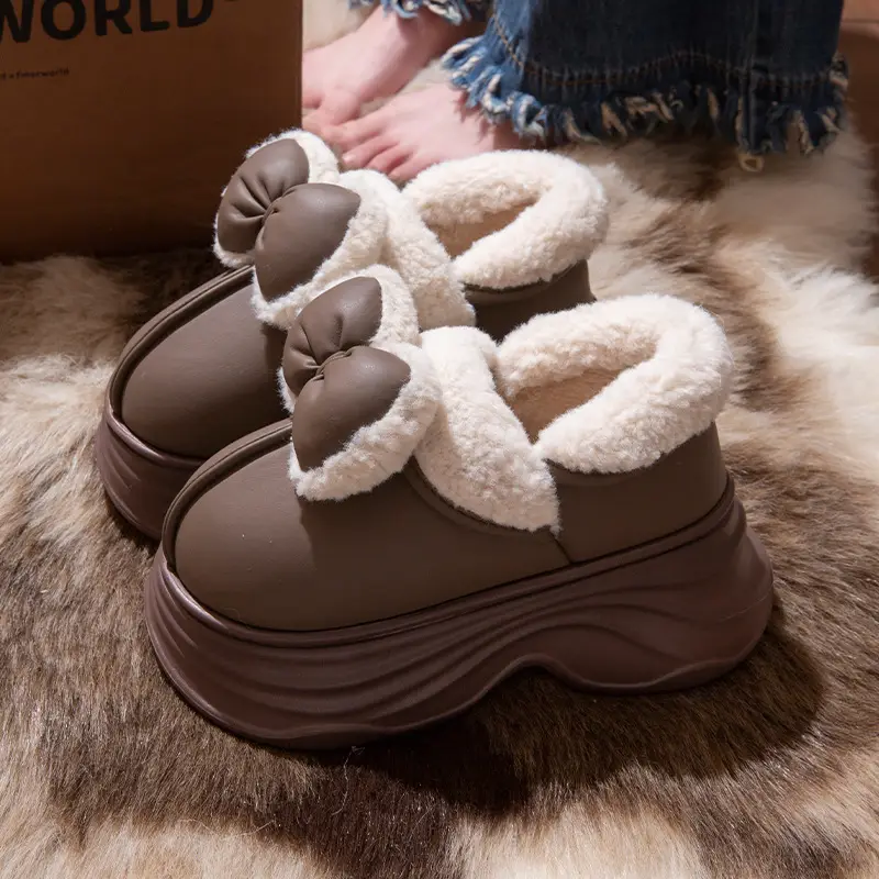 Cotton Slippers for Women in Autumn and Winter Home Non-Slip and Warm 2025 New Cute Plush Bow Bag Heel Cotton Slippers - Image 2