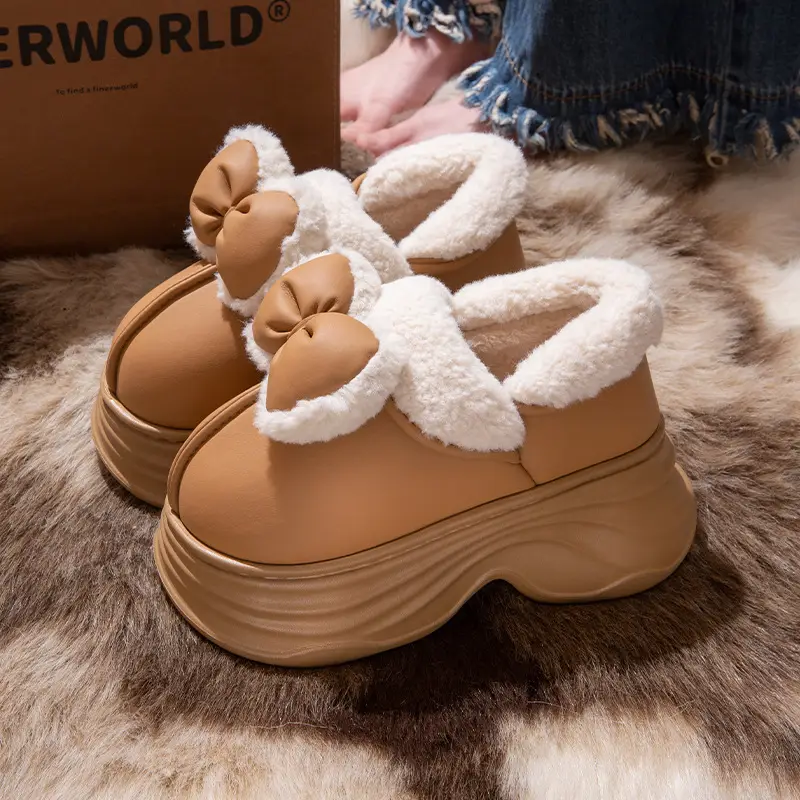 Cotton Slippers for Women in Autumn and Winter Home Non-Slip and Warm 2025 New Cute Plush Bow Bag Heel Cotton Slippers - Image 3