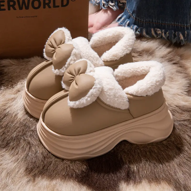 Cotton Slippers for Women in Autumn and Winter Home Non-Slip and Warm 2025 New Cute Plush Bow Bag Heel Cotton Slippers - Image 4