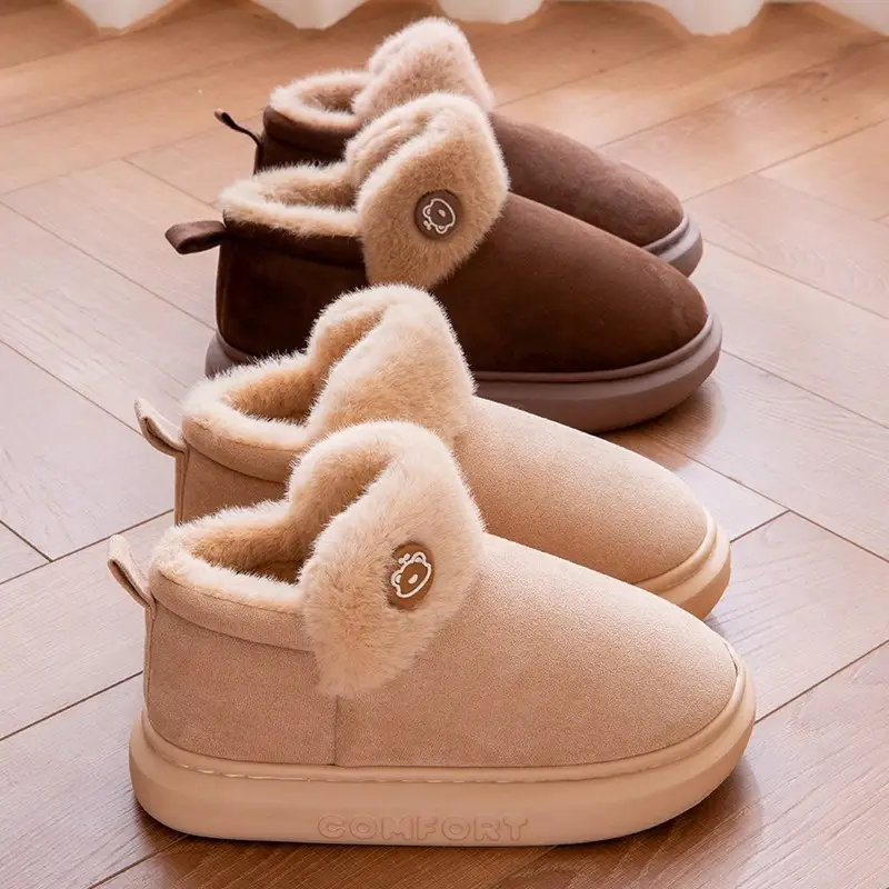 Cotton Slippers for Autumn and Winter, Fleece-Lined and Thickened Women's Snow Boots with Heel Cover, Suitable for Outdoor Wear, Plush Men's Thick-Soled Slippers - Image 8