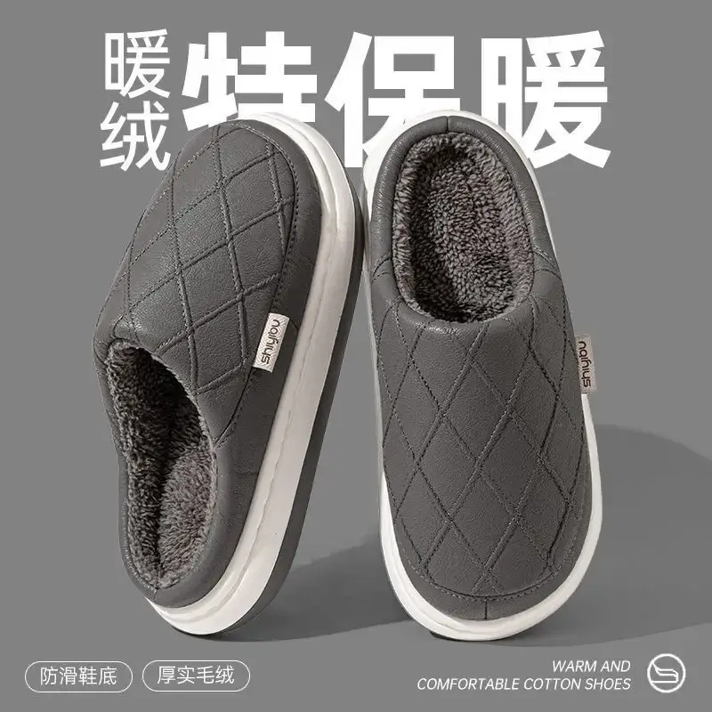 Men's Fleece Lined Slip-On Slippers Grey Winter Warm - Image 7