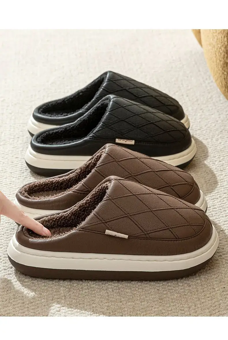 Men's Fleece Lined Slip-On Slippers Grey Winter Warm — feature 11