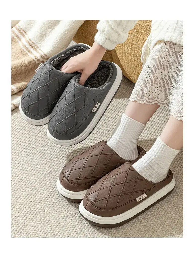 Men's Fleece Lined Slip-On Slippers Grey Winter Warm — feature 12