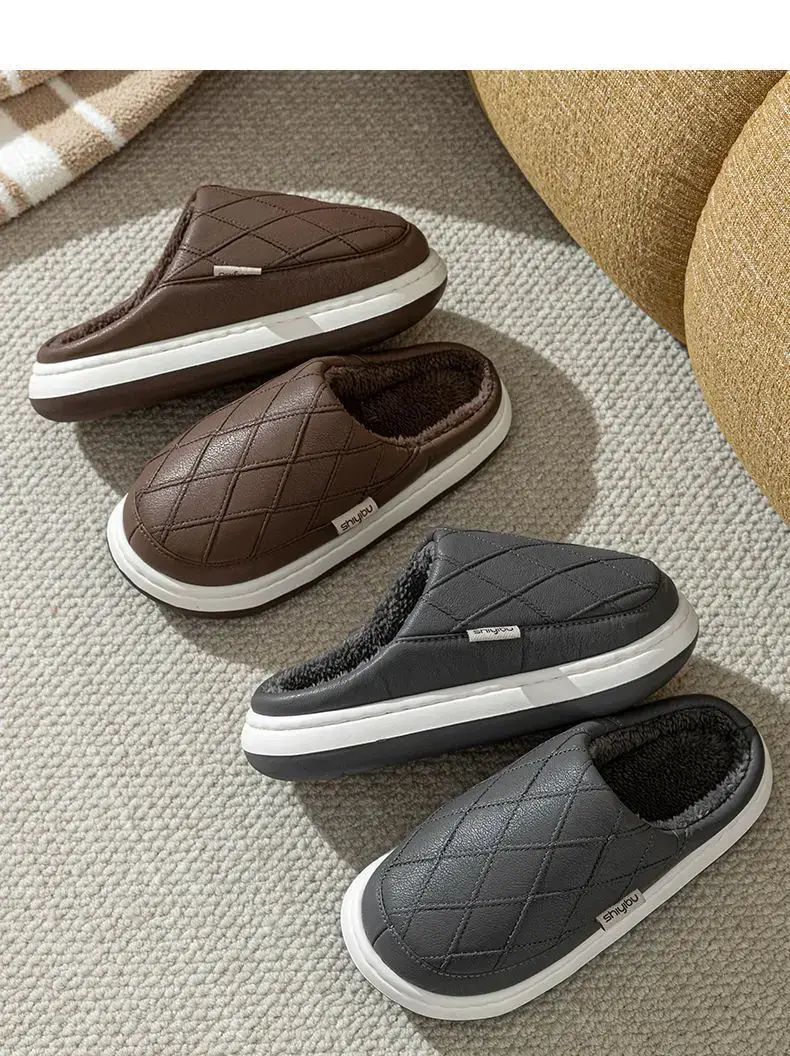 Men's Fleece Lined Slip-On Slippers Grey Winter Warm — feature 13