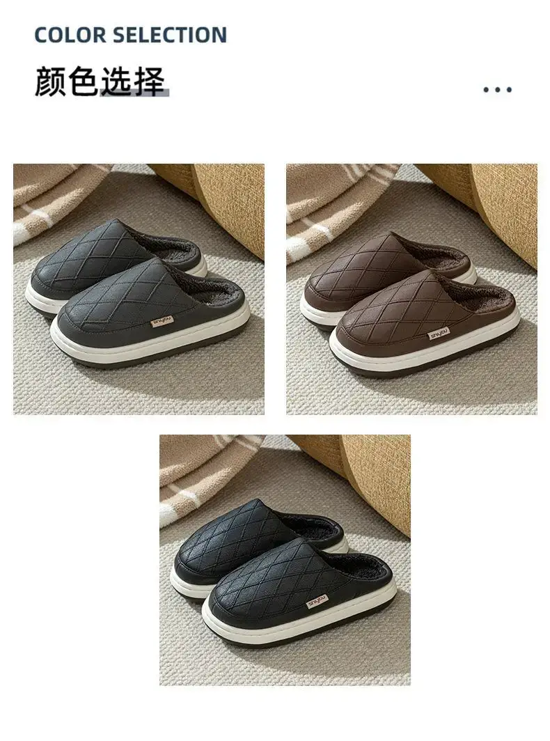 Men's Fleece Lined Slip-On Slippers Grey Winter Warm — feature 4