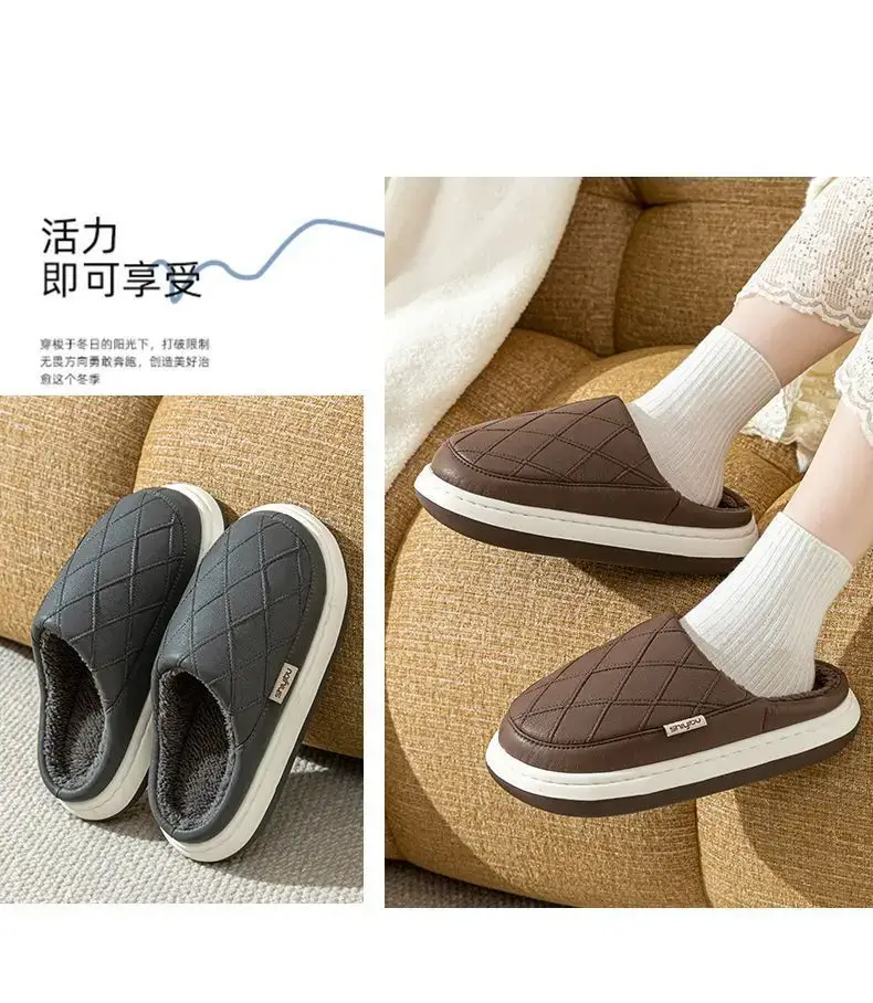 Men's Fleece Lined Slip-On Slippers Grey Winter Warm — feature 9