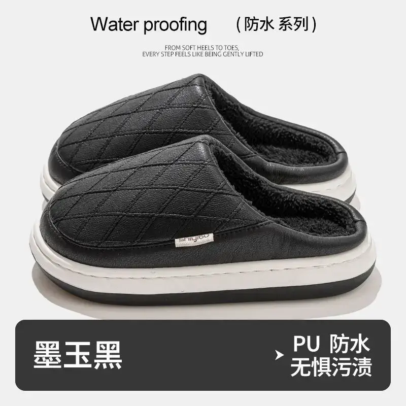 Men's Fleece Lined Slip-On Slippers Grey Winter Warm - Image 2