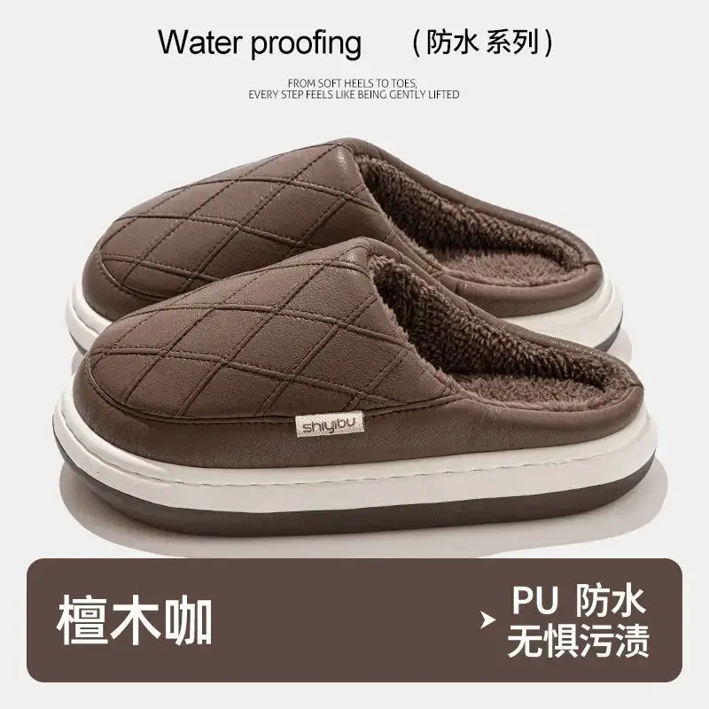 Men's Fleece Lined Slip-On Slippers Grey Winter Warm - Image 3