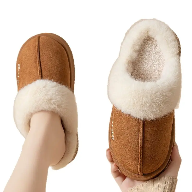 Women's Plush Warm Slippers Brown Winter Indoor - Image 7