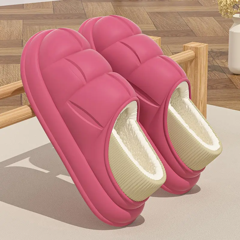 Pink Fleece-Lined Petal Cotton Slippers for Women — feature 12