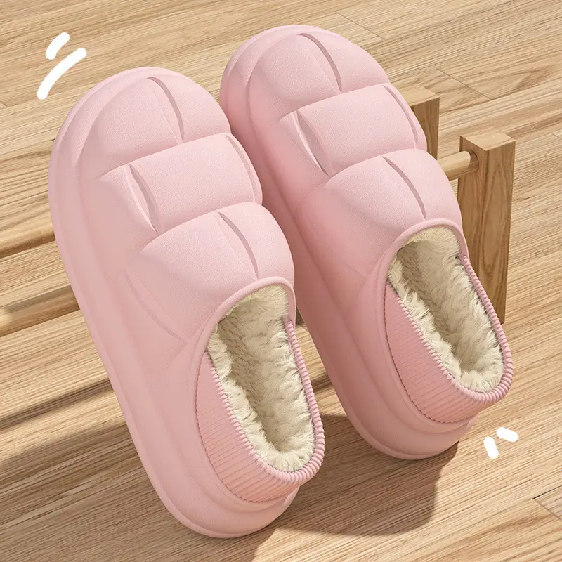 Pink Fleece-Lined Petal Cotton Slippers for Women