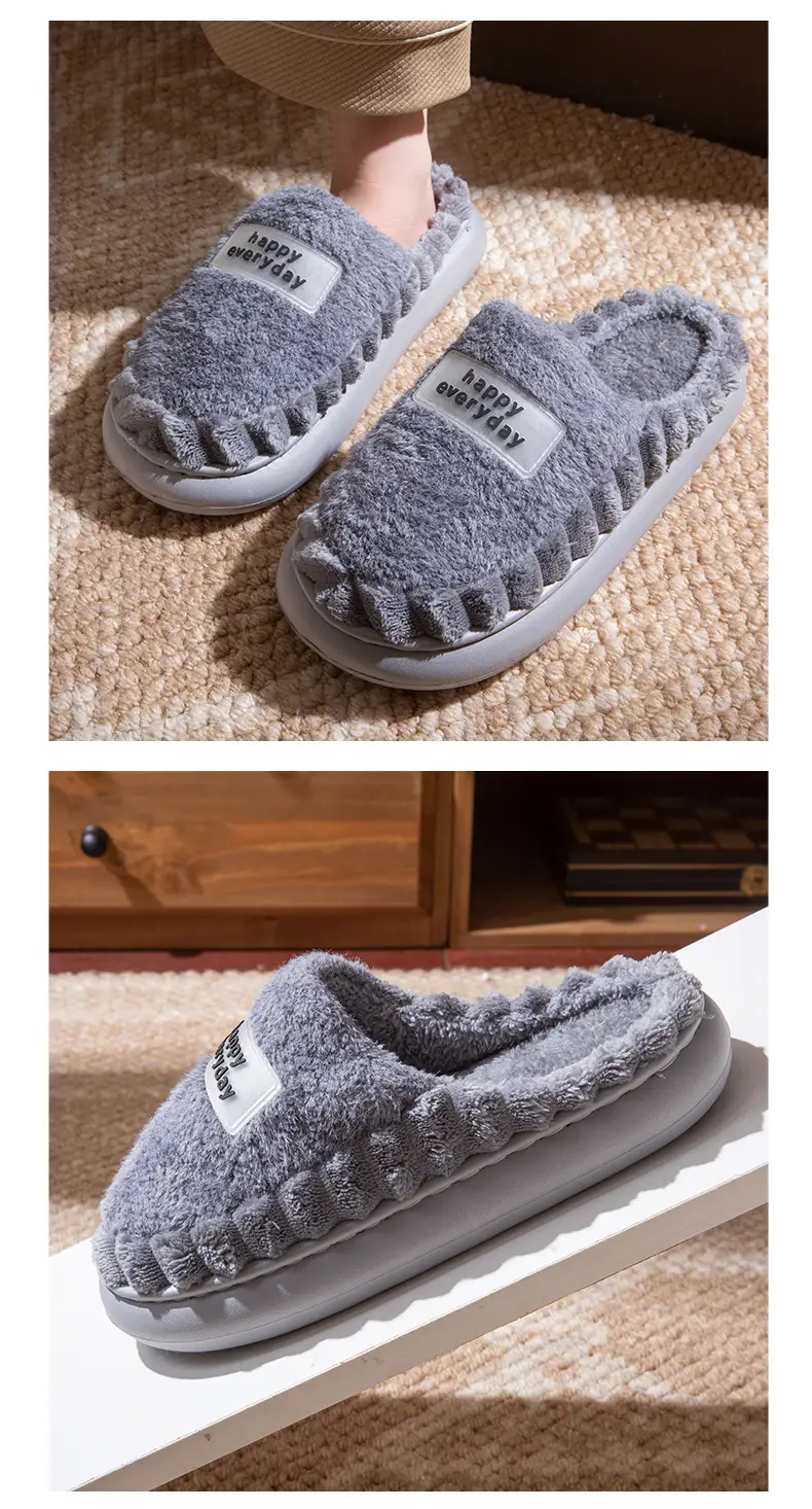 Cotton Slippers Large Size Autumn and Winter 2025 New Winter Plush Slippers Home Indoor Thick-Soled Non-Slip Men's Cotton Slippers — feature 10