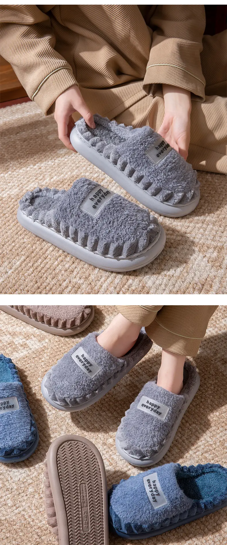 Cotton Slippers Large Size Autumn and Winter 2025 New Winter Plush Slippers Home Indoor Thick-Soled Non-Slip Men's Cotton Slippers — feature 11