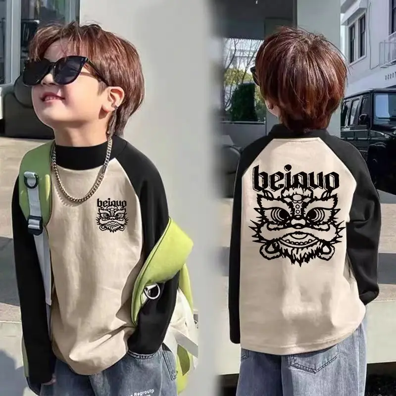 Kids Raglan Contrasting Velvet Turtleneck Shirt Medium Large - Image 2