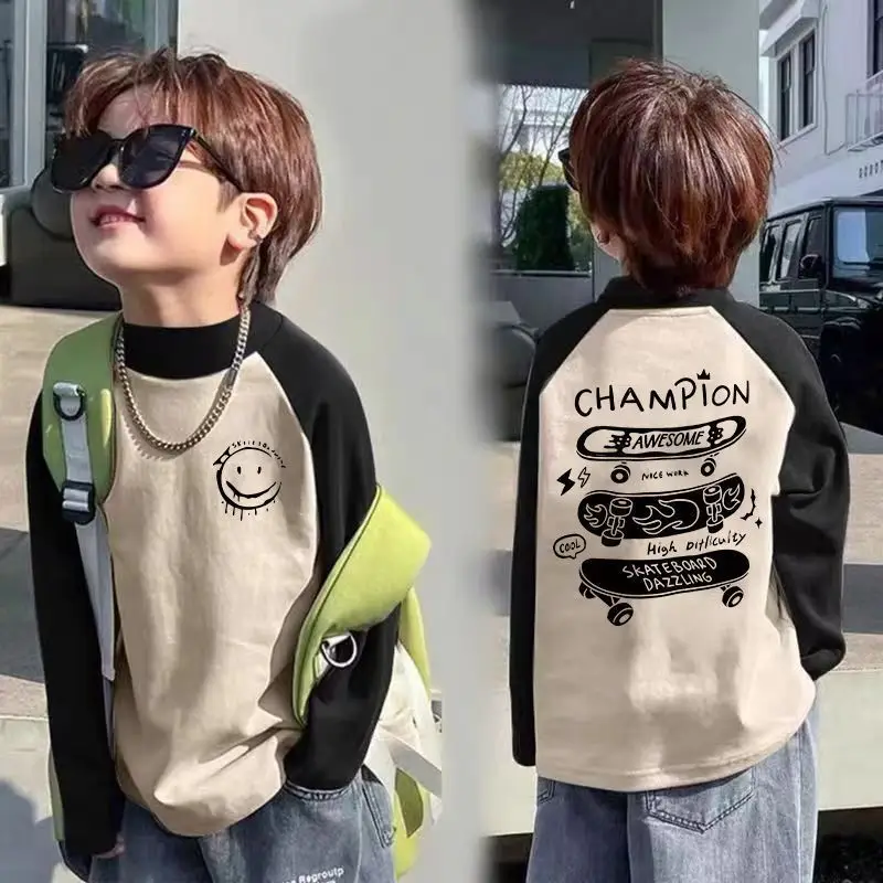 Kids Raglan Contrasting Velvet Turtleneck Shirt Medium Large - Image 5