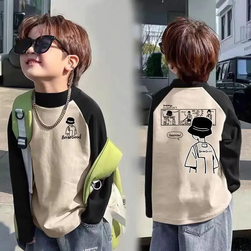 Kids Raglan Contrasting Velvet Turtleneck Shirt Medium Large - Image 3