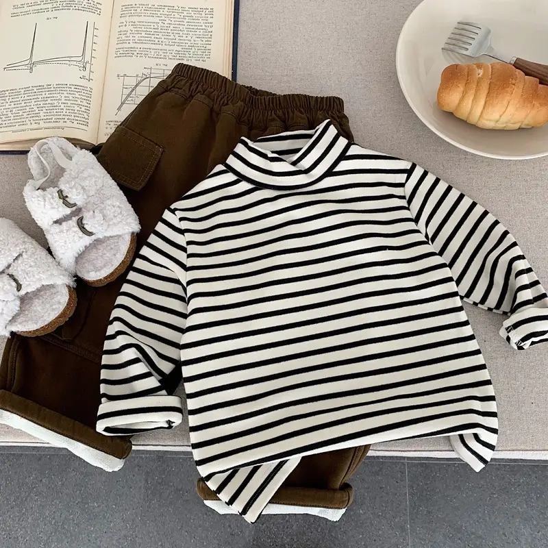 Boys Thermal Long Sleeve T-Shirt Brown White Striped