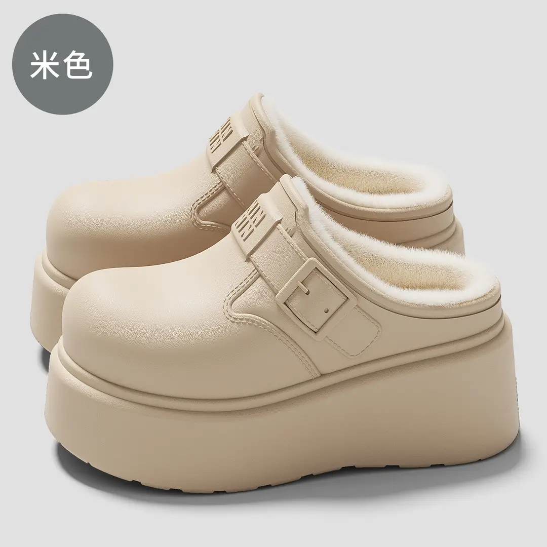 Thick-Soled Waterproof Cotton Slippers for Women's Winter Outer Wear Plush Warm Home Indoor Household Ladies Baotou Cotton Slippers Wholesale