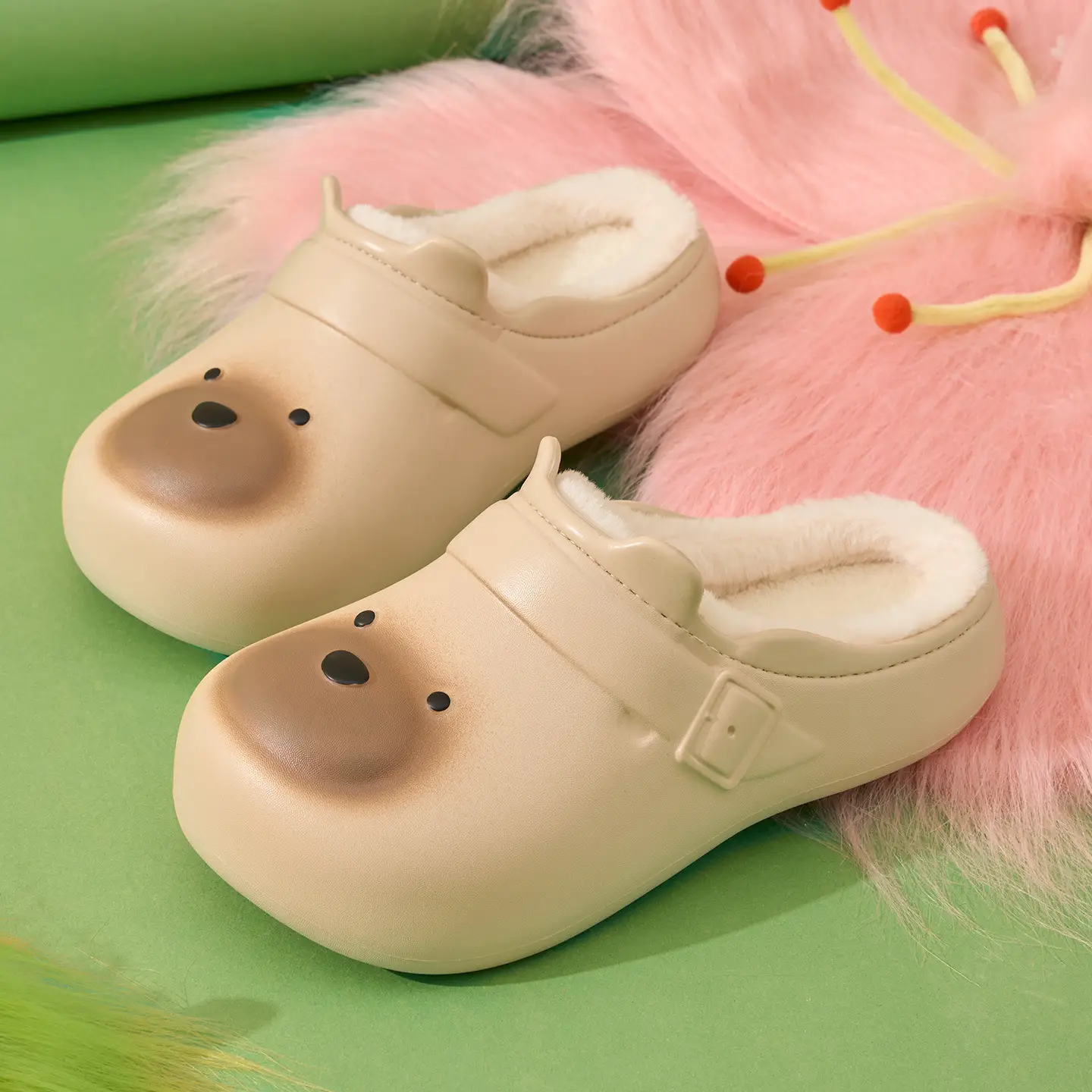 Bear Shaped Cotton Slippers for Women Men Warm Indoor Winter