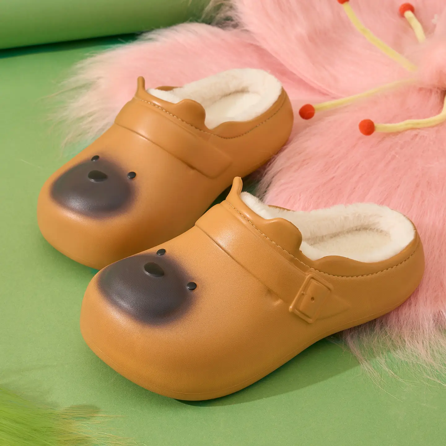 Bear Shaped Cotton Slippers for Women Men Warm Indoor Winter