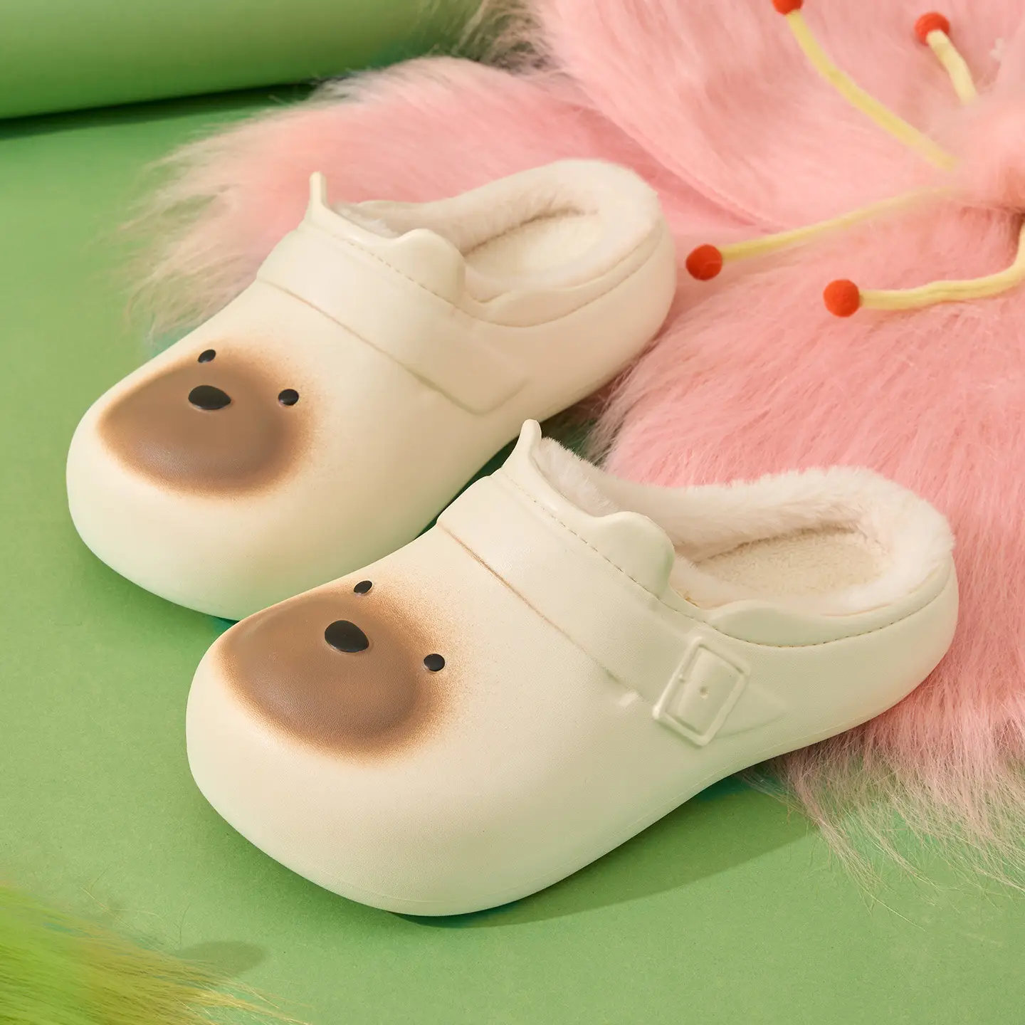 Bear Shaped Cotton Slippers for Women Men Warm Indoor Winter