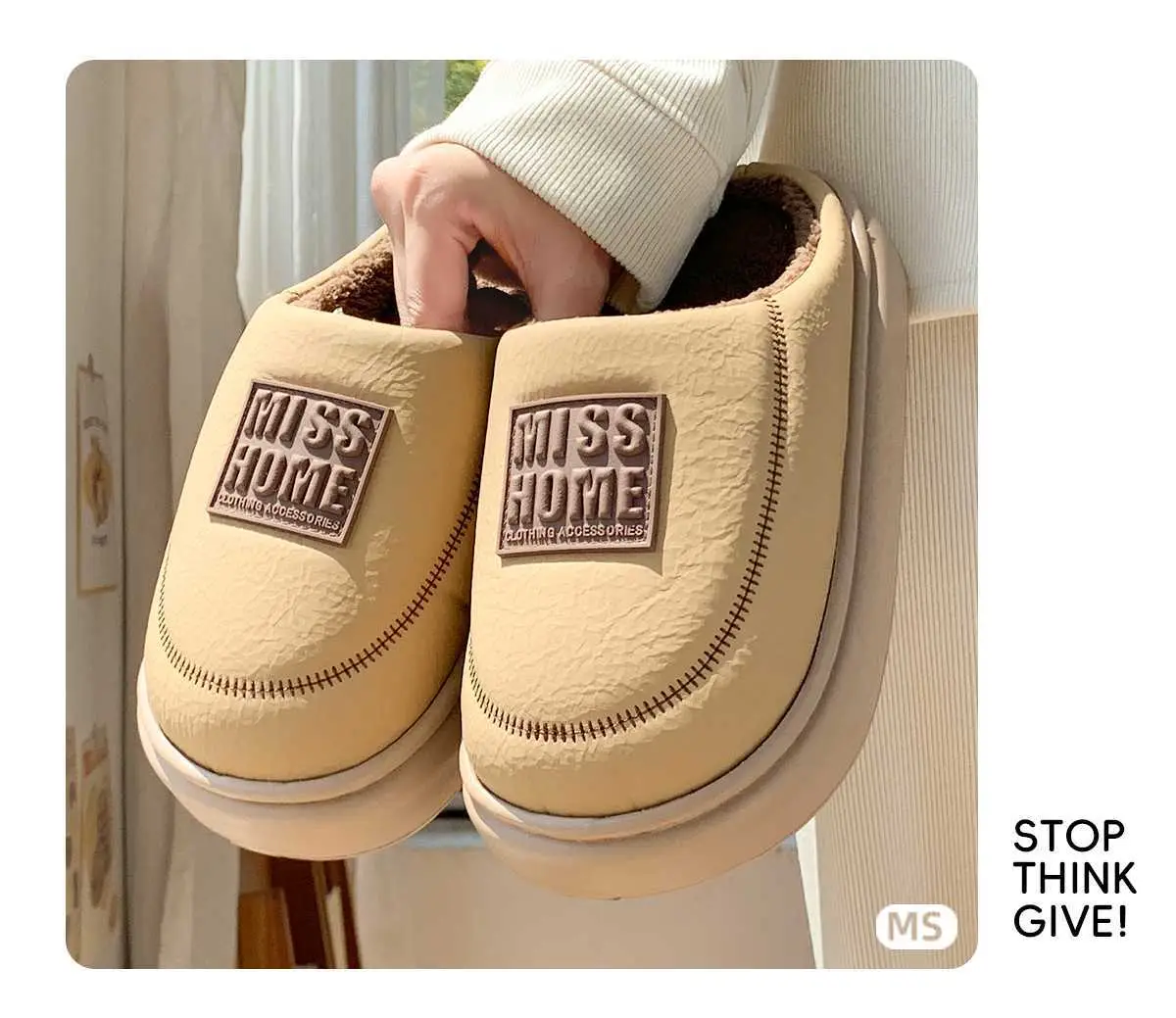 2025 Winter Leather Slip On Slippers Black Warm — feature 8