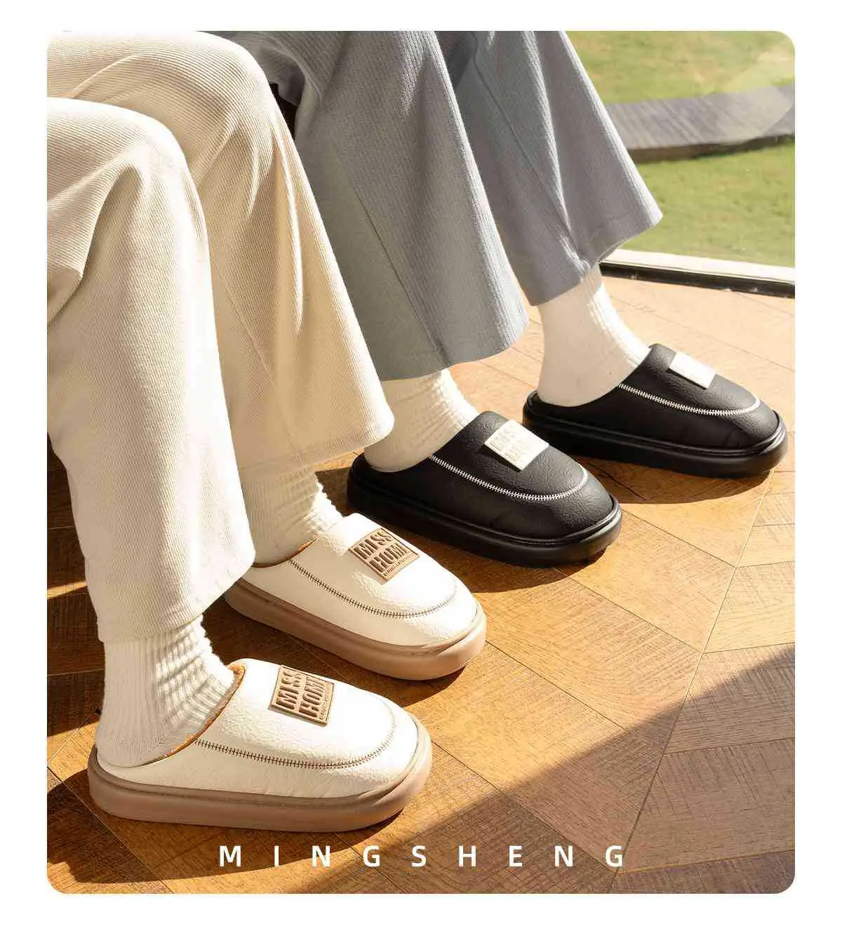 2025 Winter Leather Slip On Slippers Black Warm — feature 9