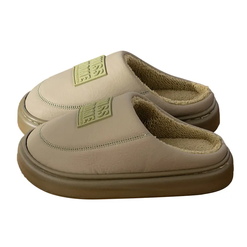 2025 Winter Leather Slip On Slippers Black Warm - Image 4