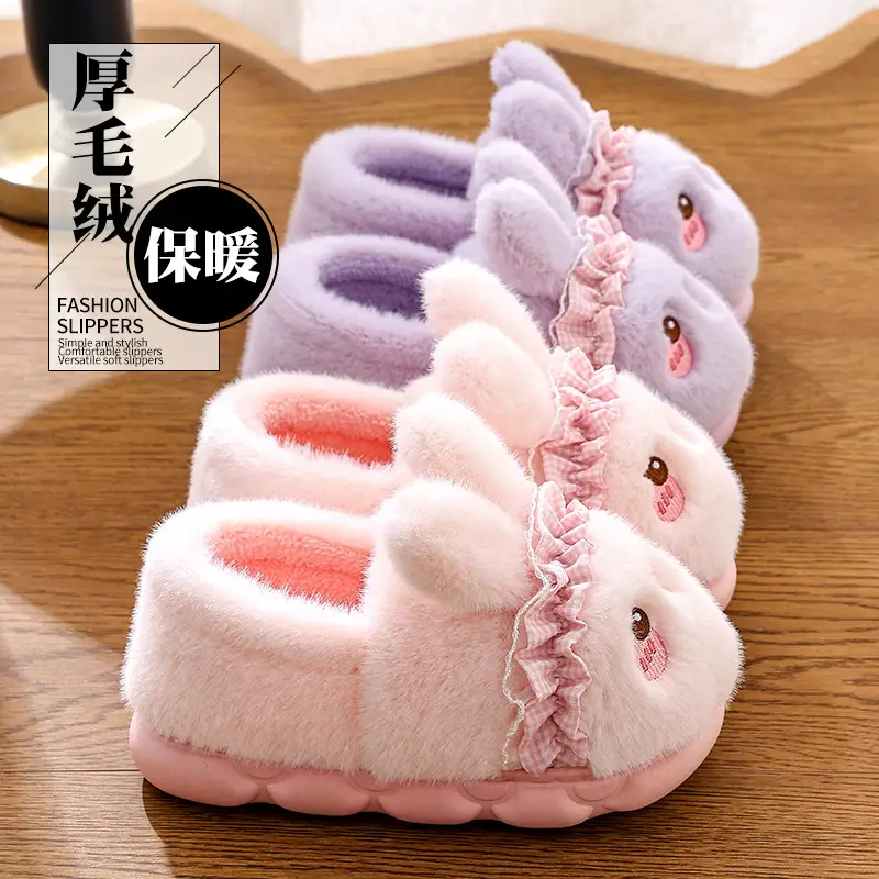 Women's Plush Rabbit Slippers White Pink - Image 10