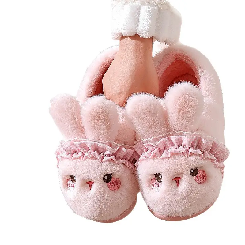 Women's Plush Rabbit Slippers White Pink - Image 11