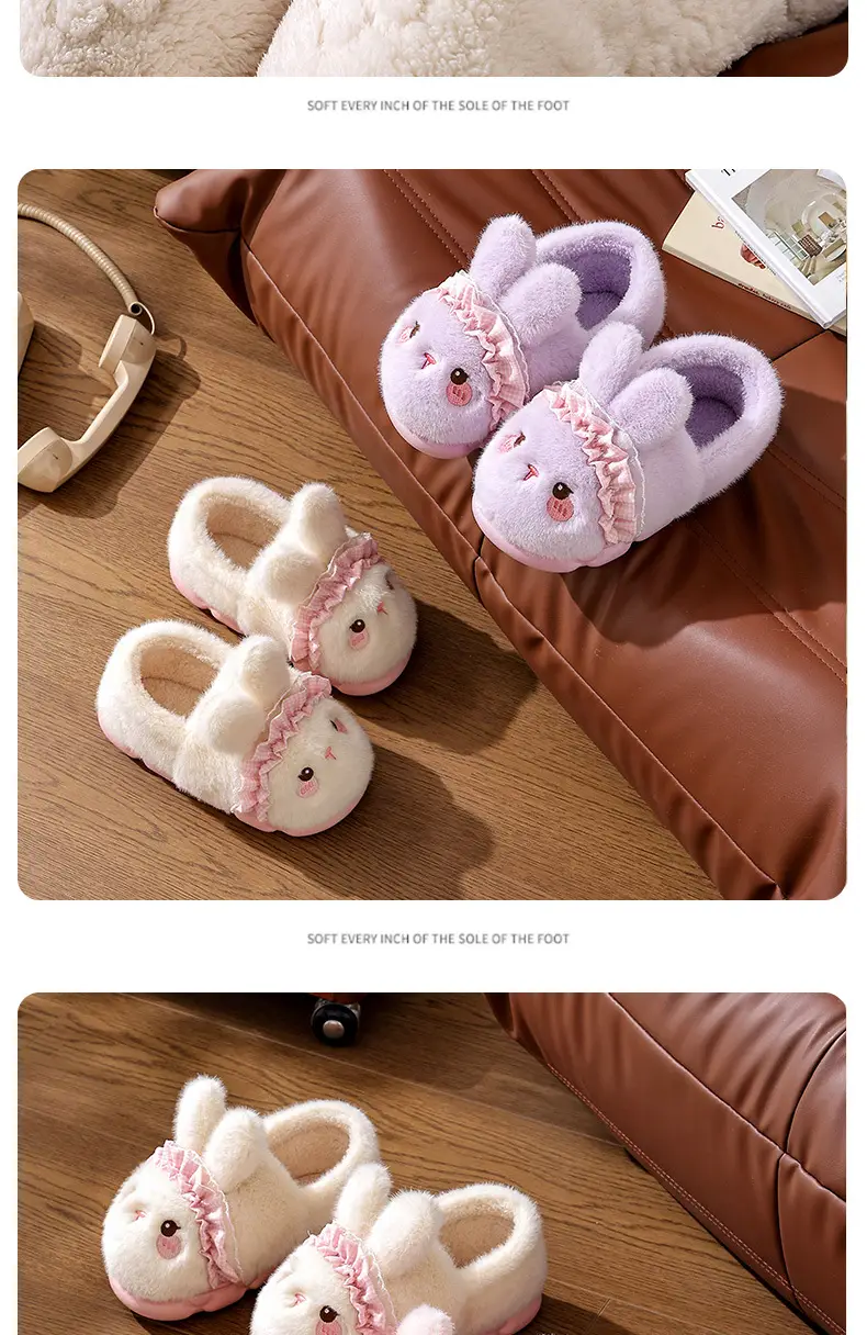 Women's Plush Rabbit Slippers White Pink — feature 16