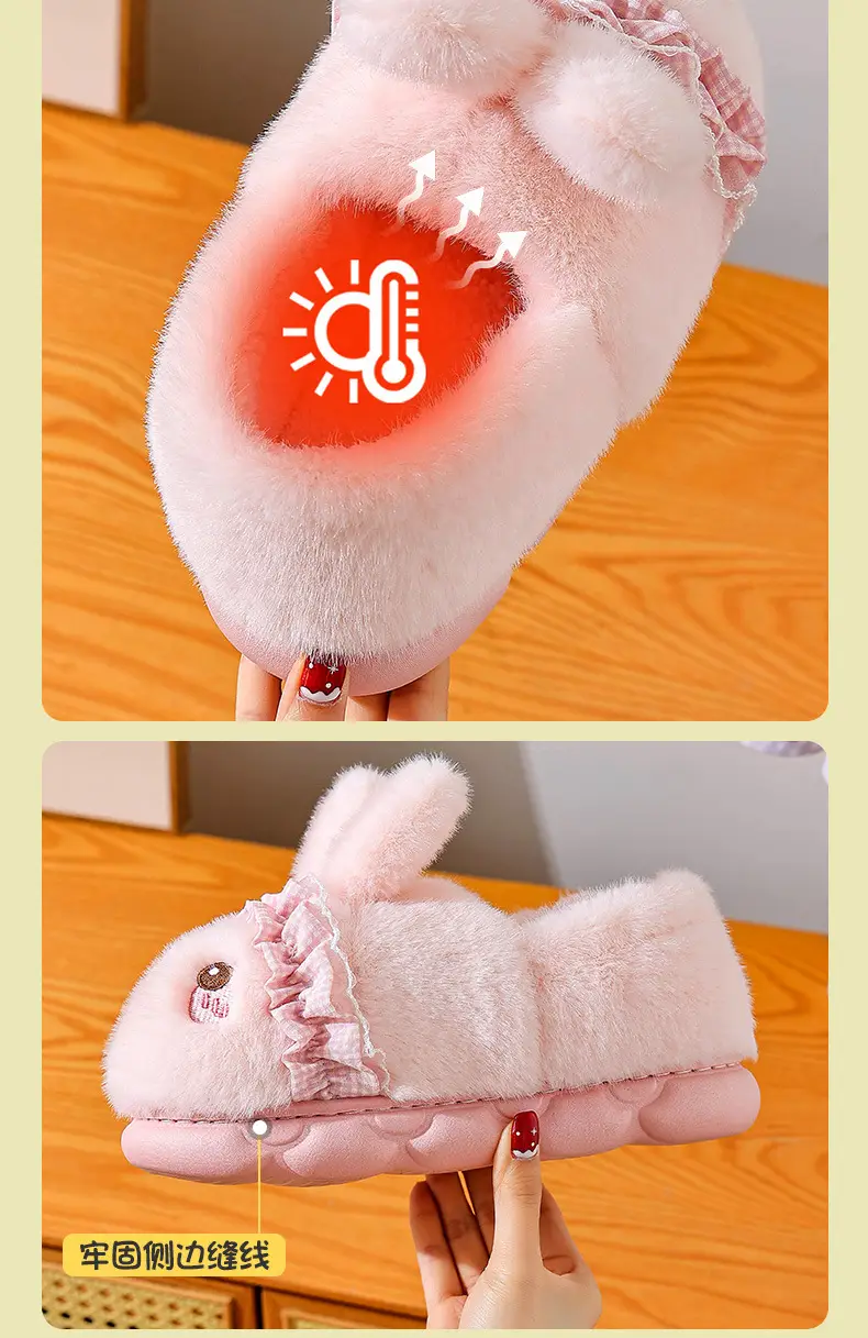 Women's Plush Rabbit Slippers White Pink — feature 7