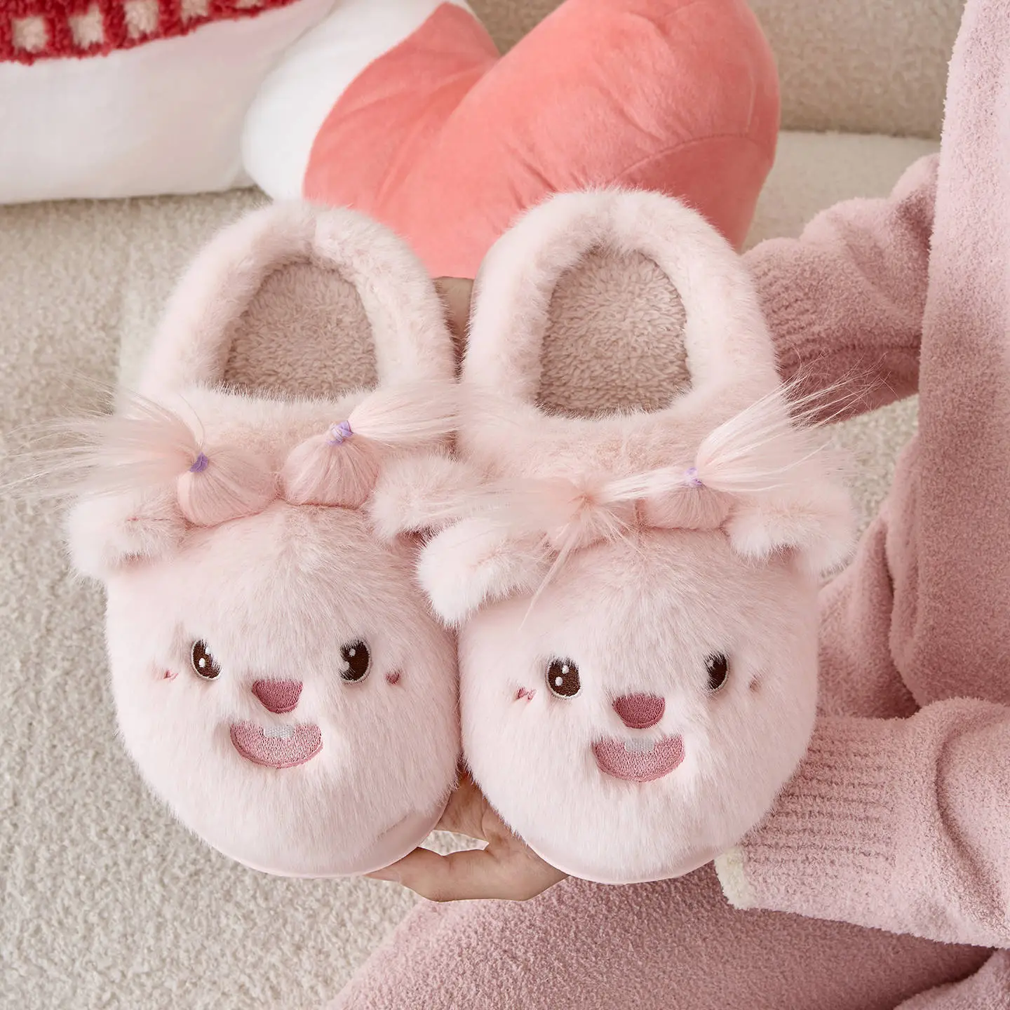 Pink Bunny Mouse Cotton Slippers for Women Winter 2025 - Image 4