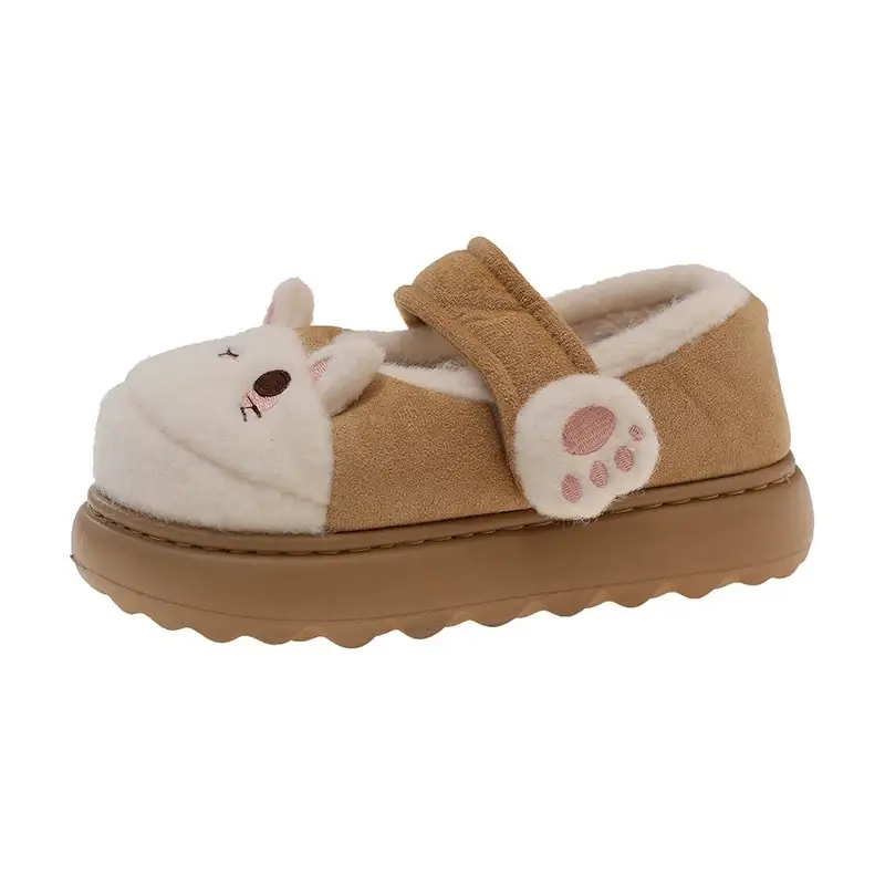 Cute Little Rabbit Velcro Cotton Slippers for Women in Winter Indoor and Outdoor Wear Non-Slip Bag Heel Fleece-Lined Warm Confinement Cotton Shoes - Image 9