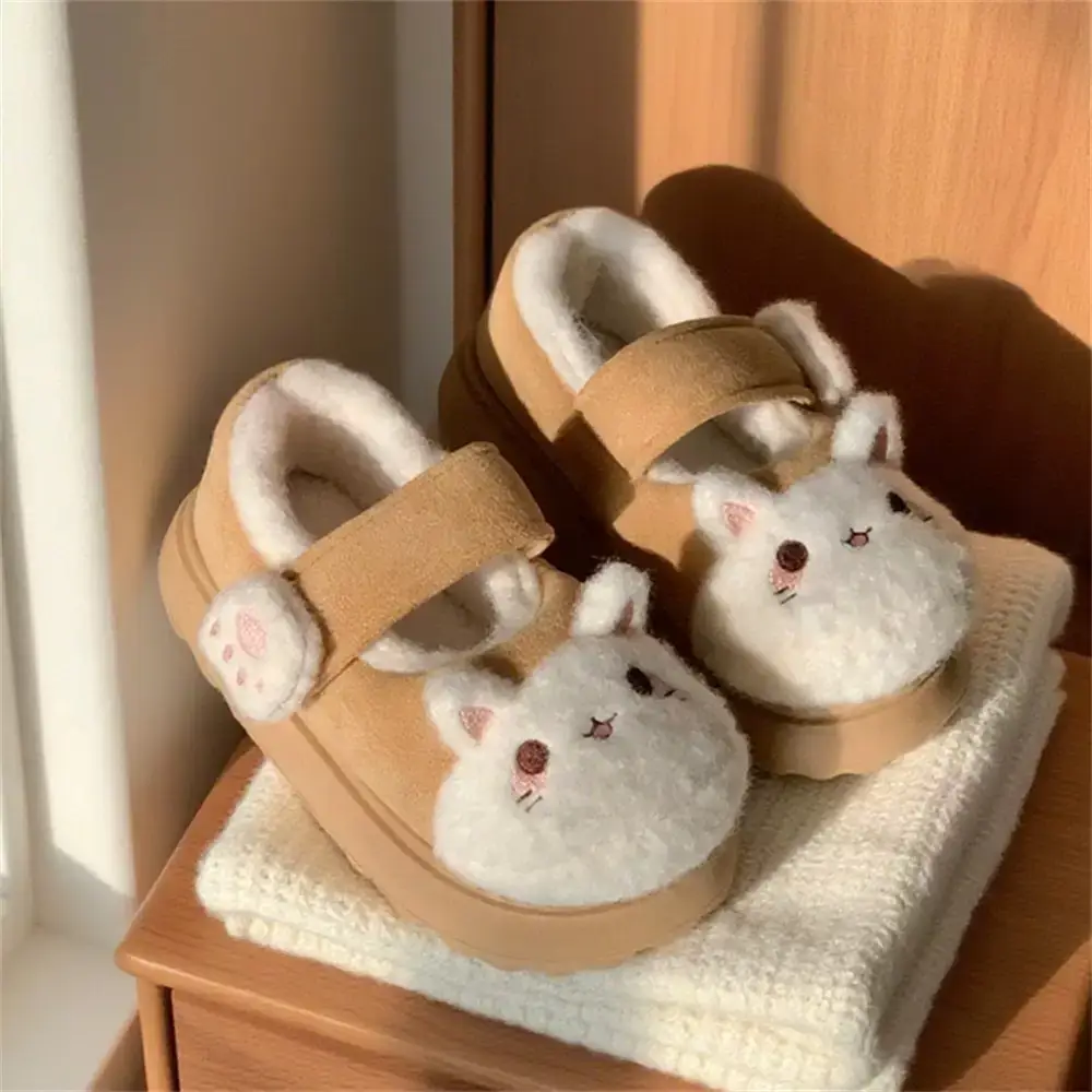 Cute Little Rabbit Velcro Cotton Slippers for Women in Winter Indoor and Outdoor Wear Non-Slip Bag Heel Fleece-Lined Warm Confinement Cotton Shoes - Image 3