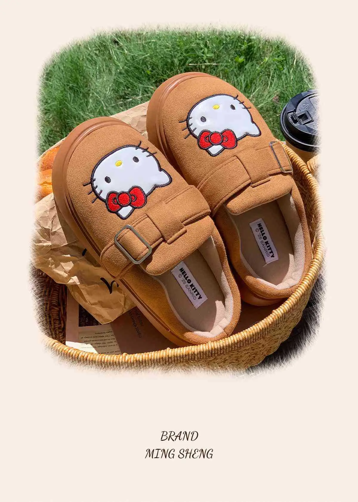 Hello Kitty Cotton Warm Slippers Brown — feature 5
